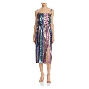 AIDAN MATTOX Womens Blue Spaghetti Strap Below The Knee Fit + Flare Dress 2